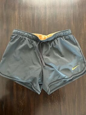 Nike Gray Running Shorts with Yellow Swoosh